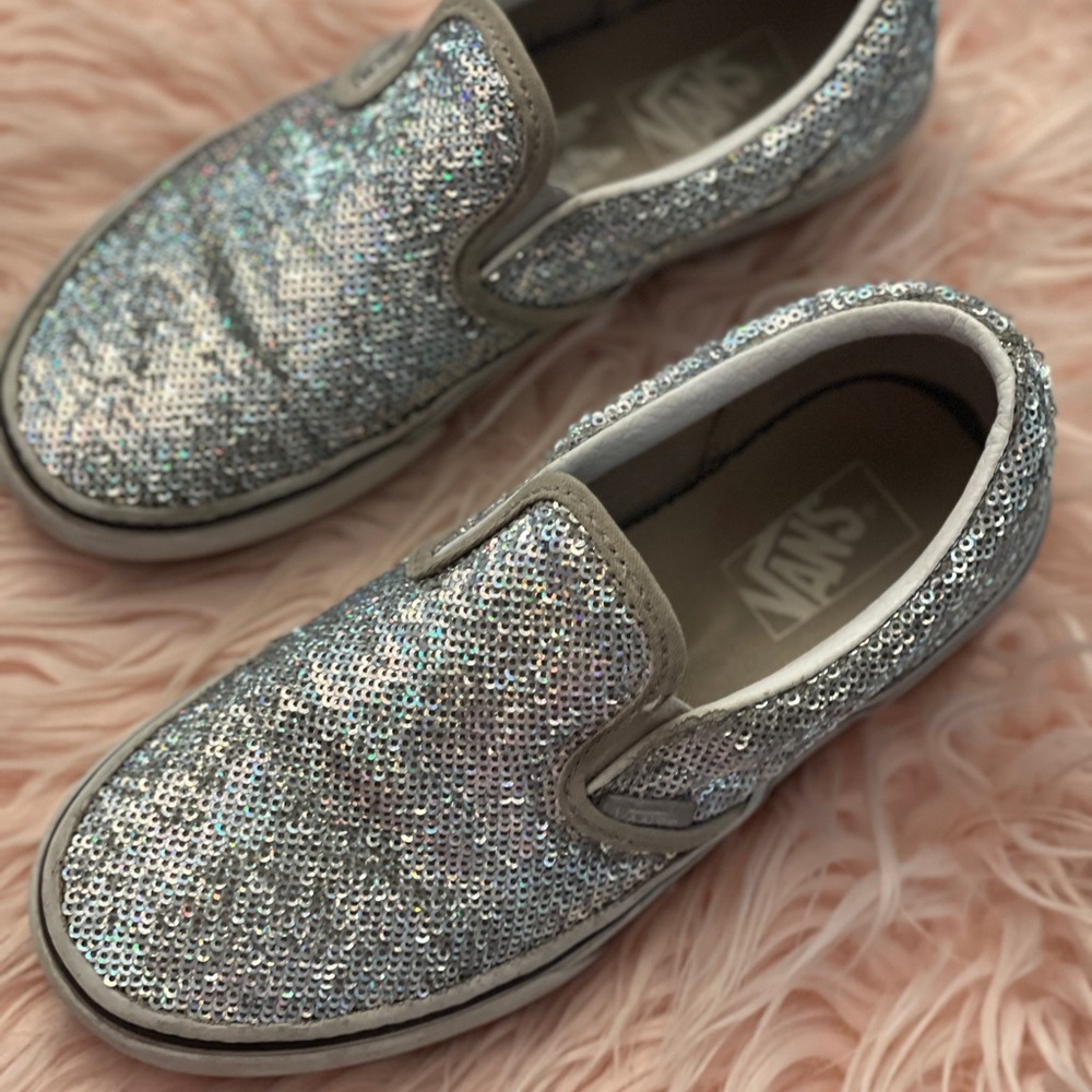 Vans girls silver sparkle tennis sneakers. Size 2.